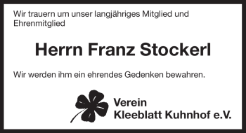 Traueranzeige von Franz Stockerl von Pegnitz-Zeitung
